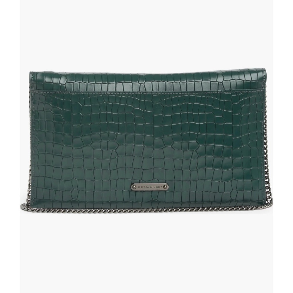 Rebecca Minkoff Green Leather Crocodile-Embossed Clutch Brand New Never Used - Picture 2 of 11